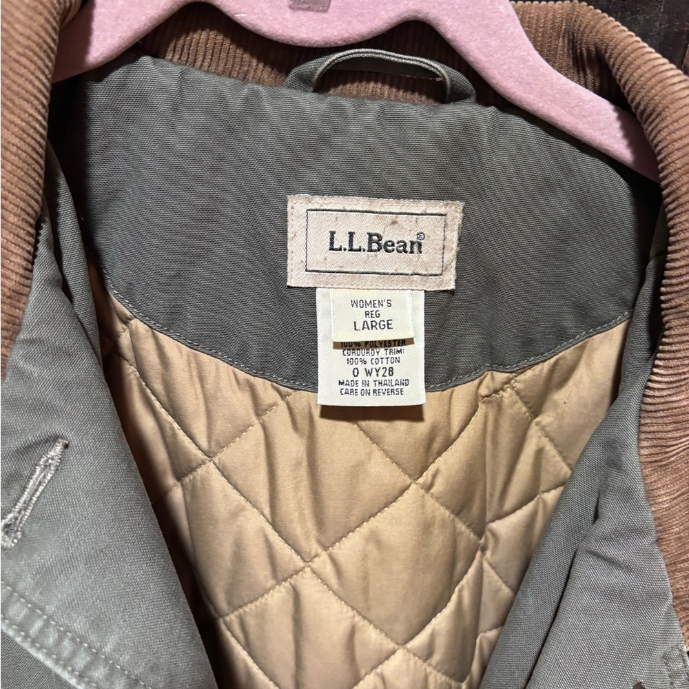 L.L. Bean Women's Olive Jacket with Brown Collar - Picture 8 of 9